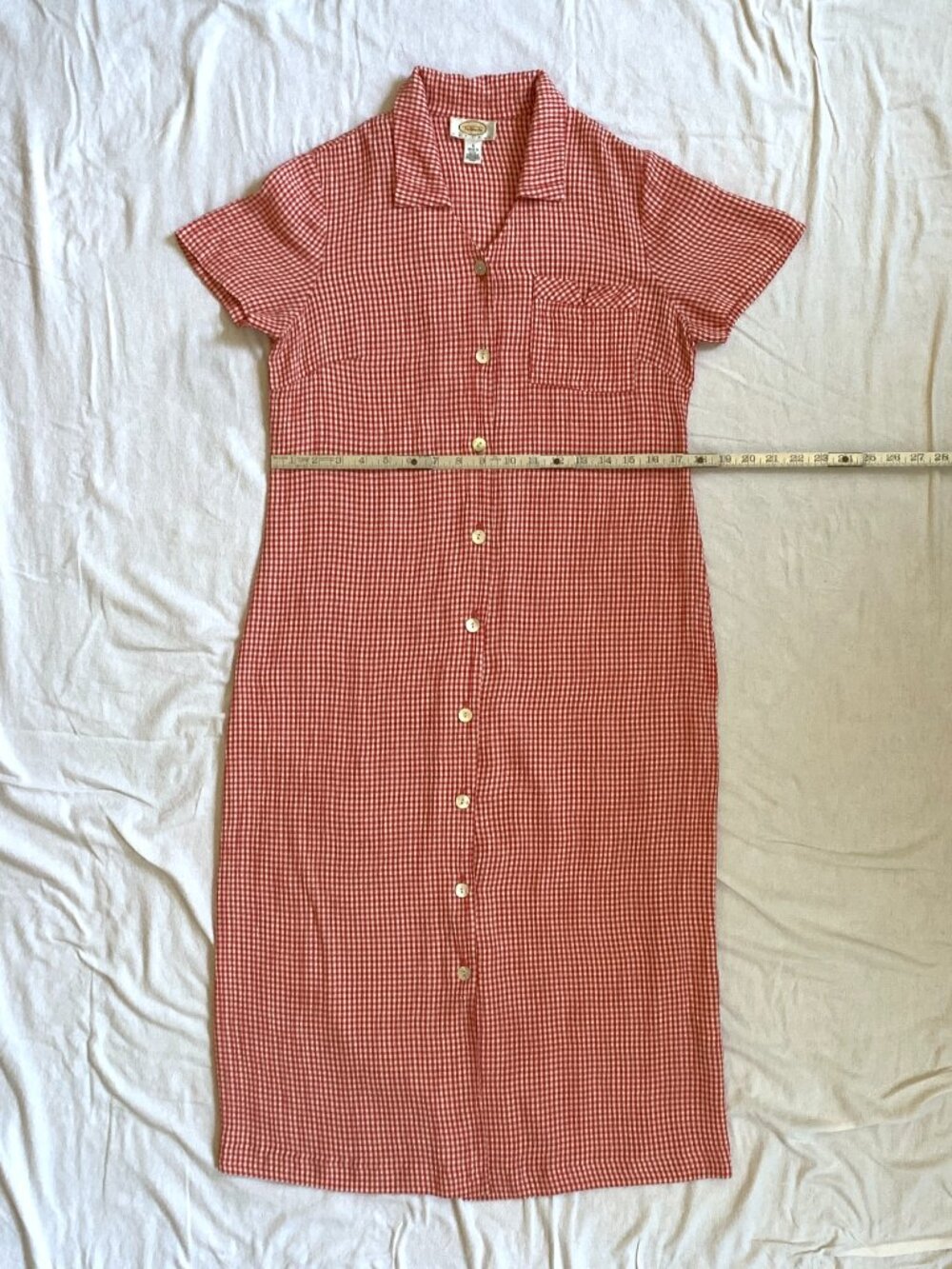 Vintage Talbots Red White Gingham Button Up Midi Dress 6P Short Sleeve Americana - Picture 7 of 11